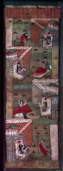 Życie Buddy: odcinek 4 spotkań Siddharthy: stary, nieszczęśliwy, chory i grabate. Malarstwo, VIII-X wiek, dynastia Tang. Paryż, Muzeum Guimet