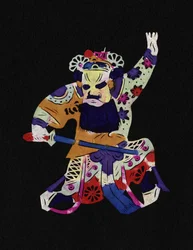 Męska postać z opery pekińskiej. Malowane cięcie papieru lub "Jian Zhi", chińska sztuka ludowa, Pekin.