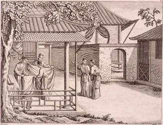 „Sprzedaż jedwabiu po splocie”, Chiny, koniec XVIII w. (drzewryt)
