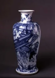 Wazon przedstawiający damę na balkonie, chiński, ok. 1690-1710 (ceramika z niebieską podszkliwną)