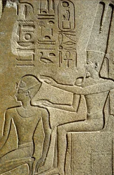 Starożytny Egipt, Malowidło ścienne/rzeźba, Hatszepsut błogosławiona przez Amona Ra, Świątynia Karnak, Luksor