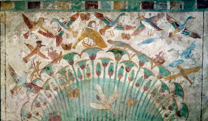 Starożytny Egipt: zwierzęta w gąszczu papirusów, fragment wapienia z grobowca Neferhotepa, około 1400 p.n.e., XVIII dynastia, wymiary 43 x 74 cm, Paryż, Muzeum Luwru - Starożytność egipska: zwierzęta w gąszczu papirusów, fragment wapienia z grobowca