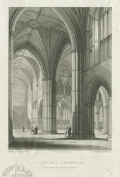 Wnętrze katedry w Lichfield - Przejście od północnego transeptu: rycina, bd [poł. XIX w.] (druk)