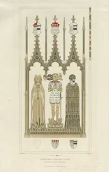 Wnętrze kościoła Okeover - Pomnik Humphreya Okera: rycina, bd [c 1846] (druk)