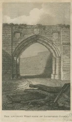 Lichfield - Starożytna Zachodnia Brama Zamknięcia: grawerowanie, nd [c 1805] (druk)