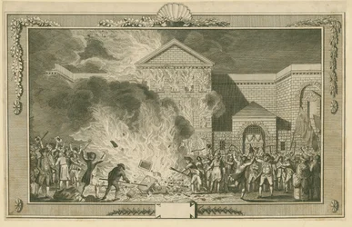 Więzienie Newgate i zamieszki Gordona (akwaforta)