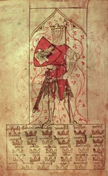 Roy 20 A II f.4r Król Artur i Trzydzieści Królestw napisane za panowania Edwarda II (1248-1327)
