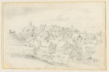 Tutbury - Miasto, kościół i zamek: rysunek ołówkiem, bd [?XIX w.] (rysunek)
