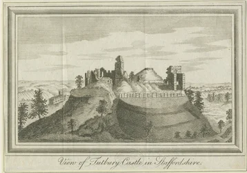 Tutbury Castle - East View: grawerowanie, nd [1731] (druk)