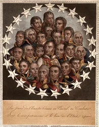 Bohater po zwycięstwie - Dni uczciwości w Radzie, w walce - są prawdziwym dziedzictwem i dobrem państwa. (Gressets) - 1. marengo. dessaix. 2. Montebello. linie. 3. austerlitz. rap. 4. eckmuel. śniady. 5. kwiat. Jourdan. 6. wagram. berthier
