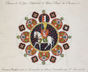 Rysunek rozety w Chartres: Simon de Montfort (kolor lito)