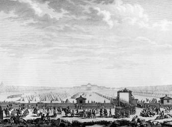 Rewolucja Francuska: wojska z pola marcowego wyruszają na plac Ludwika XV w dniu 12 lipca 1789 r. Paryż, Biblioteka Instytutu Historii Rewolucji