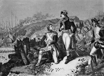 Generał Jean Andoche Junot (Jean-Andoche) (1771-1813), książę Abrantes, piszący list dla Napoleona Bonapartego podczas oblężenia Tulonu w grudniu 1793. Junot i generał Napoleon Bonaparte podczas oblężenia Tulonu