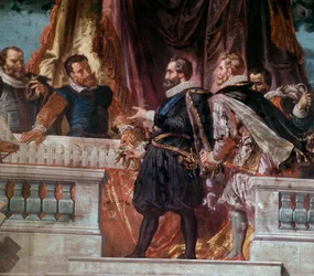 Przedstawienie planów skrzydła Luwru królowi Henrykowi IV (1553-1610) Król Henryk IV przyjął architekta Jacquesa Androueta du Cerceau około 1593 roku.