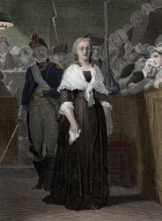 Królowa Maria Antonina (1755-1793) skazana przez Sąd Rewolucyjny w październiku 1793” (Królowa Francji Maria Antonina (1755-1793) podczas procesu przed sądem rewolucyjnym, październik 1793)