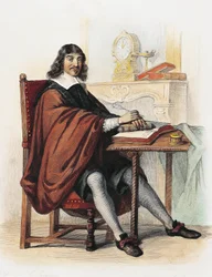Rene Descartes (kolorowe grawerowanie)