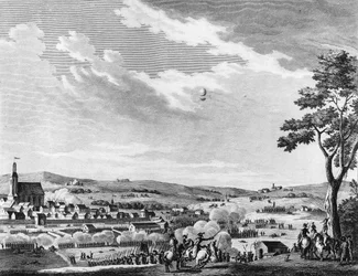 Wojna Rewolucji Francuskiej i Ruch przeciwko Rewolucjonistom: Zwycięstwo w bitwie pod Fleurus wygranej przez Francuzów 8 roku messidora II (26 czerwca 1794) przeciwko Wielkiej Brytanii i Austrii. Paryż, Biblioteka Instytutu Historii Rewolucji