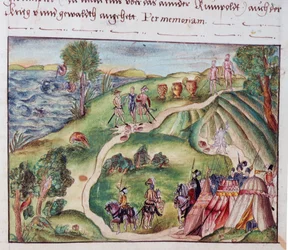 MS Add.15217 fol.40 Wenezuelski pejzaż z hiszpańskim obozowiskiem, ze zbioru wspomnień rodziny Coeler, Norymberga