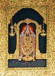 Bóg Tirupati Balaji w miniaturze na papierze ze złotym tłoczeniem