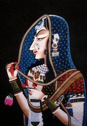Bogini Radha Kishamgarh Miniatura malowana na jedwabiu