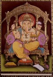 Miniaturowy obraz Lorda Ganesha Ganpati na papierze ze złotym tłoczeniem
