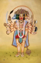 Panchmukhi Lord Hanuman Miniatura malowana na papierze