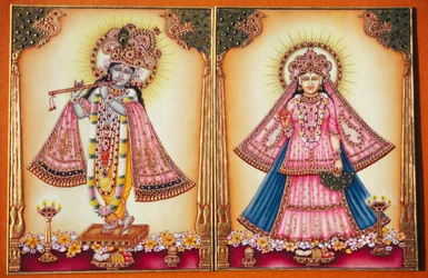 Miniaturowy obraz Radha Krishna na kości słoniowej