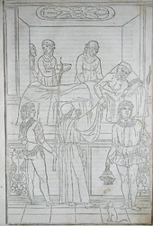Lekarz odwiedzający pacjenta, z „Fascilulus Medicinae” Johannesa de Ketham (zm. 1490) XV-XVI w. (drzewryt)