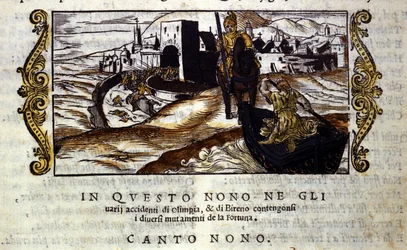 Roland przybywa na ratunek Olimpii. Scena z poematu rycerskiego „Orlando Furioso” (Wściekły Roland) Ludovico Ariosto (1474 - 1533) znanego jako L