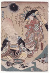 Fujimusume And Fukeroke (drzeworyt kolorowy)