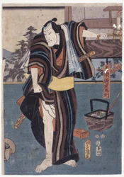 Genzaemon, Raising Hem, Holding Candles (drzeworyt kolorowy)