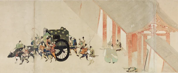 Illustrated Tale of the Civil War, The Imperial Visit to Rokuhara (Illustrated Tale of The Civil War, The Imperial Visit to Rokuhara) – praca anonimowa, akwarela i tusz na papierze, druga rolka