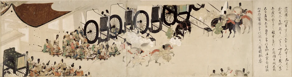 Ilustrowana historia buntu Heiji (1159-1160) (Visite imperiale a Rokuhara) (Ilustrated Tale of The Civil War, The Imperial Visit to Rokuhara) - Praca anonimowa, akwarela i tusz na papierze, szósty zwój