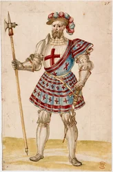 Bawełna August III, f.25, Rycerz z młotem słupowym (welum)