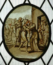 Roundel: Tobiasz wraca do Sarah (witraż)