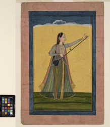 Kobieta stroi swoją tamburę, ok. 1740 (nieprzezroczysta akwarela na papierze)