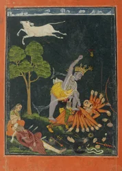 Parasurama zabijający Karttavirya Arjuna, Chamba lub Bilaspur, Himachal Pradesh, ok. 1750-60 r.