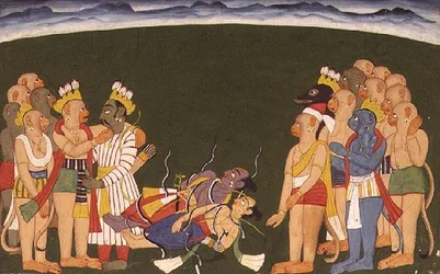 Rama i Lakszmana zaatakowani nagapasami z „Sangri Ramajana”, Kulu-Mandi, Himachal Pradesh