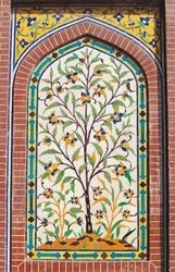 Kwitnące drzewo, dekoracja z majoliki, meczet Wazir Khan (XVII wiek), Lahore, Pendżab, Pakistan