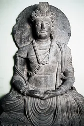 Rzeźba kamienna przedstawiająca Buddę, sztukę Gandhary, Peszawar, Pakistan,