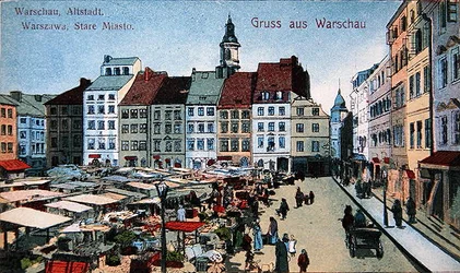 Pocztówka przedstawiająca Rynek Starego Miasta w Warszawie, ok.1910 (kolor lito)