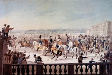 Aleksandra I (1777-1825) na paryskim Place de la Concorde. Malowanie szkoły rosyjskiej