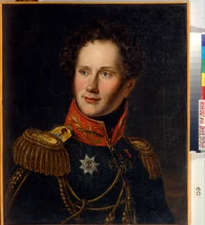 Portret hrabiego Aleksieja Fiodorowicza Orłowa (1787-1862). (Aleksiej Fiodorowicz Orłow), hrabia ówczesny książę, żołnierz i rosyjski dyplomata. Malarstwo anonimowe, olej na płótnie, ok. 1810 r. Sztuka rosyjska