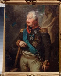 Portret księcia marszałka Michaiła Kutuzowa (M. Golenishchev-Koutouzov (Golenishchev Kutuzov) (1745-1813) (głównodowodzący wojsk rosyjskich w czasie kampanii rosyjskiej (1812) przez Napoleona Bonaparte (1769-1821). Obraz rosyjskiego mistrza, dziś