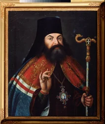 Portret poety Teofana (Feofana) Prokopowicza (Teofana Prokopowicza) (1681-1736), teologa i arcybiskupa Nowogrodu (Rosja). Obraz rosyjskiego mistrza, olej na płótnie, połowa XVIII wieku. Rosyjskie Państwowe Archiwum Literatury i Sztuki, Moskwa.