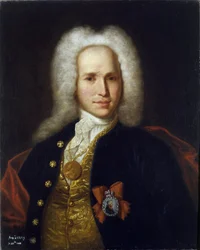 Portret naukowca, inżyniera wojskowego i wynalazcy Andreya Nartova (1683-1756). (Portret naukowca, inżyniera wojskowego i wynalazcy A. Nartova). Malarstwo anonimowe, olej na płótnie, ok. 1725 r. Sztuka rosyjska