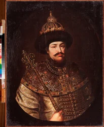 Portret cara Rosji Aleksisa I Michajłowicza (1629-1676). Obraz rosyjskiego mistrza, olej na płótnie, pocz. XVIII w. Narodowa Galeria Sztuki Republiki Komi, Syktywkar (Rosja).