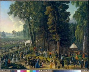 Uroczystości publiczne w Marinie Rocha w Moskwie. Malarstwo anonimowe, olej na płótnie, ok. 1840 r. Sztuka rosyjska
