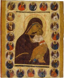 Ikona rosyjska: Matka Boża Czuła z wybranymi świętymi. Tempera na desce, II poł. XV w., Muzeum Historii i Sztuki, Suzdal