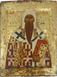Św. Alexis, metropolite de Moscou (1292-1378) - ikona rosyjska: Św. Metropolita Aleksy. Tempera na desce, II poł. XV w., Muzeum Historii i Sztuki, Suzdal